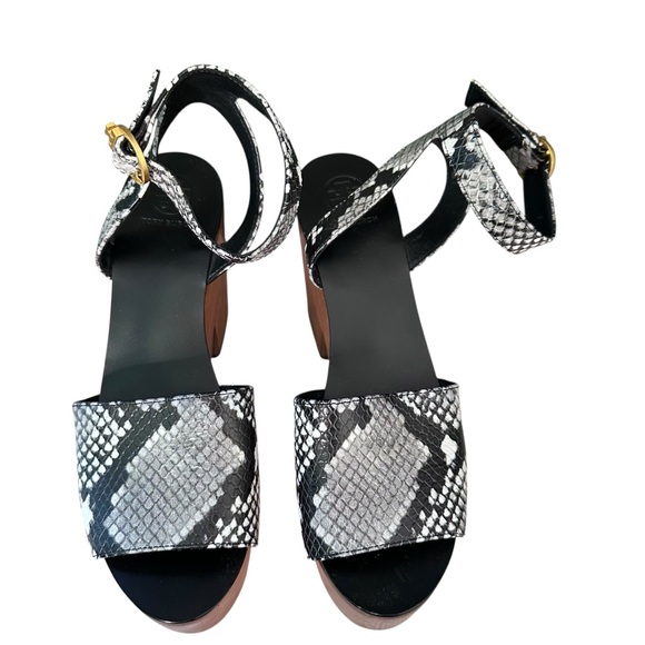 Tory Burch Camilla 100mm Snakeskin Embossed Wood Heel Platform Sandal Size 6.5 - Picture 5 of 15